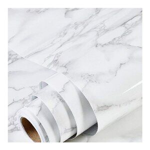 practicalWs Marble Wallpaper Granite Gray&White Paper Roll 35.4" x 118" Kitchen